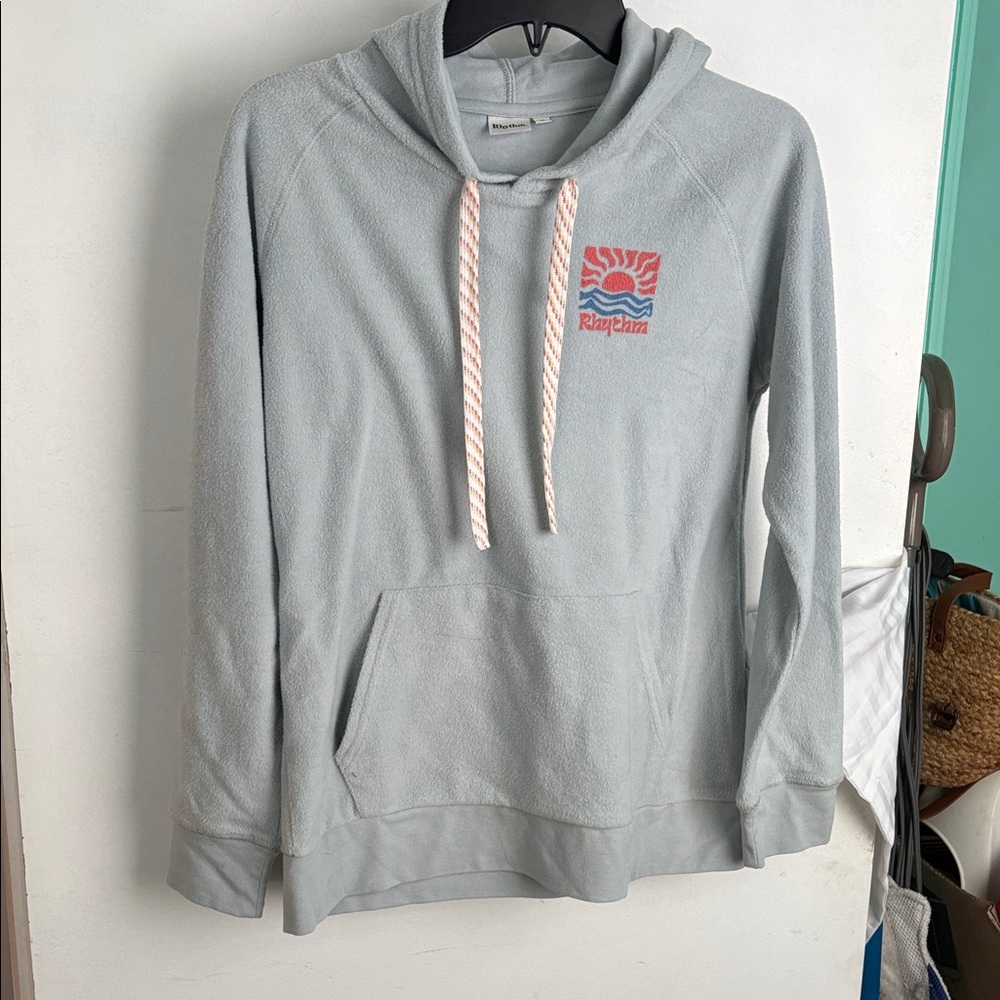Rhythm Light Gray Hoodie with Pink and Blue Logo